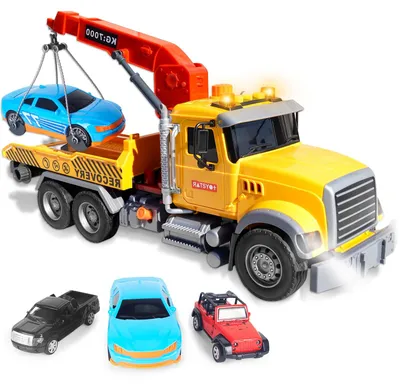 Image de Camion transporteur de jouets, dépanneuse avec 4 véhicules, avec lumière et son, pour les enfants de 3 à 6 ans