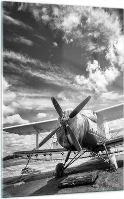 Produktbild von Bilder auf glas - Einteilig - An-2 Flugzeug Schwarzweiß - 50x70cm - Glasbilder - Wandbilder - Bilder - zum Aufhängen bereit - Wanddekoration aus Glas - Glas Bilder - Wandbild auf Glas - GPA50x70-4228