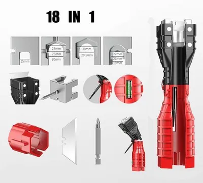 Immagine prodotto di Set multifunzione 18 in 1 - Cacciavite pieghevole antiscivolo e portatile per rubinetti e installazioni in bagno