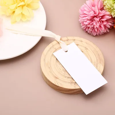 Platzkarten 100 Stück, 4 x 9 cm, blanko, mit Satinband, beige