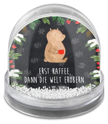 Produktbild von Mr. & Mrs. Panda Weihnachts Schneekugel Bär Kaffee - Kreidetafel - Geschenk, dekoartikel, Teddy, Weihnachten, kunststoff, Guten Morgen, Bären, schnee kugel, Coffee