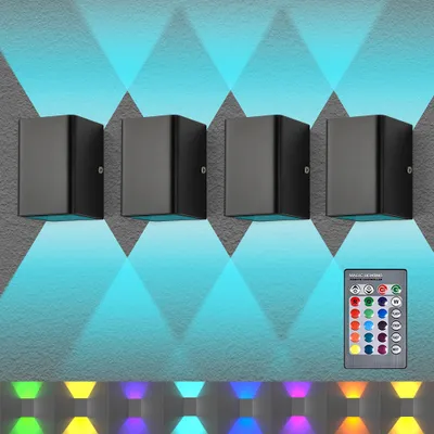 Produktbild von 4 Stück LED Wandleuchte Innen RGB Fernbedienung, 5W Wandlampe Aluminum 16 Lichtfarben für Schlafzimmer Flur Wohnzimmer Treppe, Schwarz