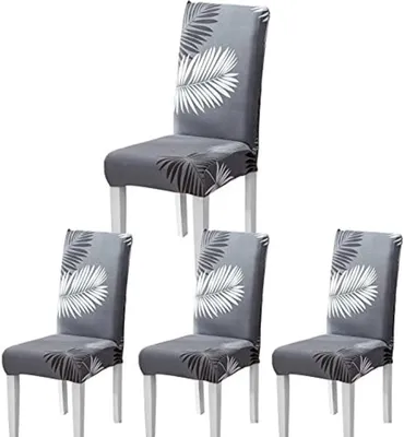 Produktbild von PolkaHome® Stuhlhussen Set mit 4 – Stretch-Esszimmerstuhlbezüge, Grau, knitterfrei, 46–55 cm Rückenlehne