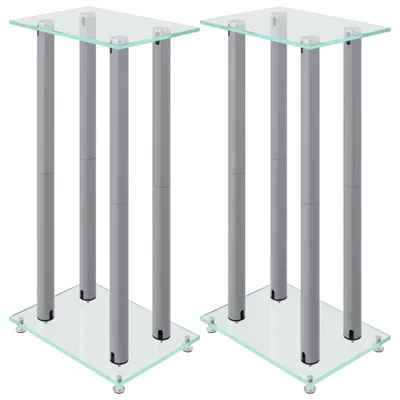 Image de vidaXL Support de haut-parleur 2 pcs. argenté verre dur 4 colonnes