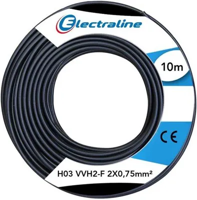 Productafbeelding van Kabelrol H03 VVH2-F 2 x 0,75 mm² - 10 meter - Zwart