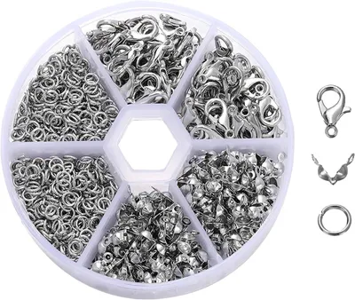 Produktbild von Armbandverschluss Set 370pcs, Koppelingen, Karabinerhaken, Ringe, Schrumpfenden, Silber, fuer DIY Schmuck
