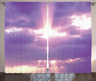 Produktbild von ABAKUHAUS Landschaft Rustikaler Vorhang, Romantischer bewölkter Himmel, Wohnzimmer Universalband Gardinen mit Schlaufen und Haken, 280 x 260 cm, Lila Weiß