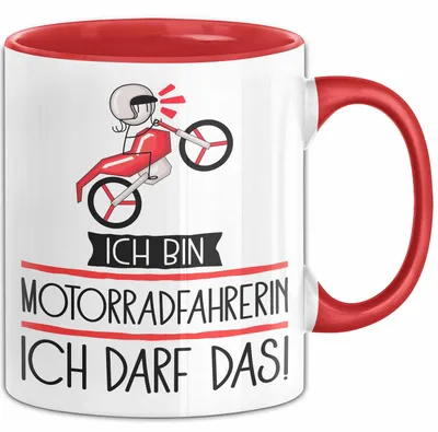 Produktbild von Geschenk für Motorradfahrerin Tasse Lustige Geschenkidee Geburtstag Ich Bin Motorradfahrerin Ich Darf Das (Rot)