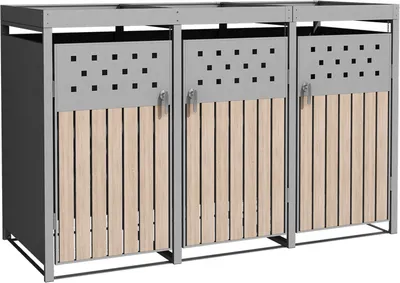 Produktbild von Mülltonnenbox Müllbox Mülltonnenverkleidung 3 Türen Pflanzdach Edelstahl RAL9007