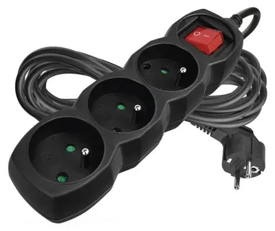 Produktbild von Verlängerungskabel mit Schalter, 3 Steckdosen, mit/ohne 5 m /H05VV-F 3G1/ schwarz PC1315