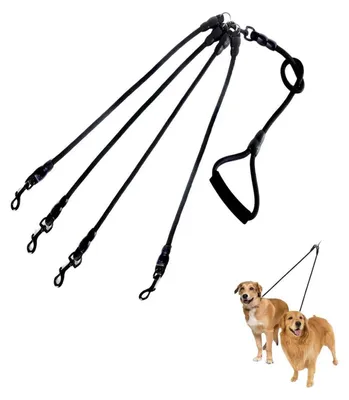 Image de Laisse multifonction 4-en-1 pour chien, en nylon tressé, avec mousqueton, couleur noire