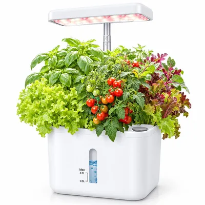 Produktbild von Hydroponik Set Indoor, Kräutergarten mit LED Pflanzenlicht, automatische Bewässerung, Vollspektrum-Lampe, für Kräuter, Gemüse & Blumen