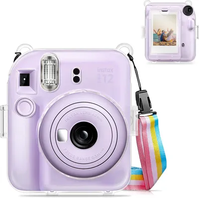 Produktbild von Fintie Hülle für Fujifilm Instax Mini 12 Sofortbildkamera - Transparent Hart Schutzhülle mit Film Tasche und Abnehmbaren Regenbogen Riemen, Crystal