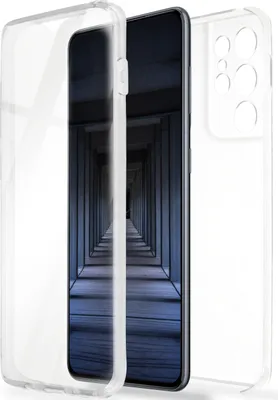 A clear phone case is shown with a smartphone inside, displaying a tunnel-like image.