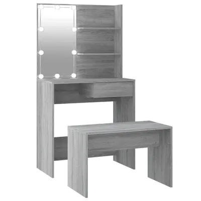 Obrázok produktu pre súprava toaletného stolíka vidaXL s materiálom dreva LED Grey Sonoma