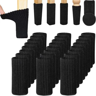 Produktbild von Famanu Stuhlsocken - Elastische, gemusterte Stuhlbeinschoner - Antirutsch-Pads für Möbel - Schwarz