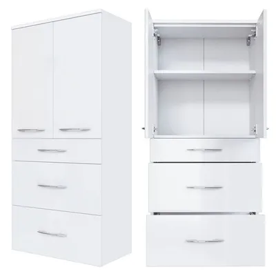 Produktbild von Midischrank FLORIDO-03 Hochglanz weiß, 2 Auszüge, B x H x T: ca. 60 x 130 x 35 cm