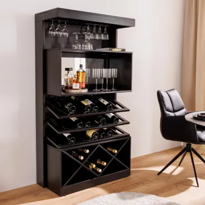 Produktbild von riess-ambiente Barschrank SCORPION 160cm schwarz massives Mangoholz Hausbar Spiegel Flaschenregal