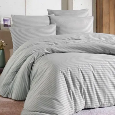 Produktbild von Nordic Schiller Einzelbettbezug-Set mit gestreiften elastischen Laken - 160x220 cm, Knitterresistent
