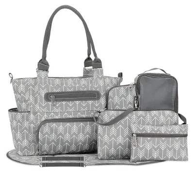 Productafbeelding van SONARIN 7-delige baby verzorgingstas, multifunctionele babytas voor moeders, geschikt als luiertas, reistas, schoudertas, draagtas, handtas, met flessenhouder, verschoningstopper en kinderwagenhaak (grijs)