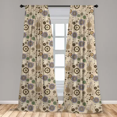 Immagine prodotto di Abakuhaus, tende per finestre, motivo floreale astratto a forma di cerchio, set da 2 pannelli, 150 x 175 cm