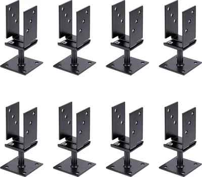 Zdjęcie produktu dla Alberts 8 x wsporniki słupków w kształcie litery U, szerokość 71 - 131 mm, wysokość 110 mm, ocynkowane, pokryte czarnym tworzywem sztucznym, do przykręcenia