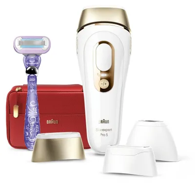 Zdjęcie produktu dla Braun Silk-expert Pro Silk·expert Pro 5 PL5267, Intensywne światło impulsowe (IPL), Złoto, Biały, Zjednoczone Królestwo, NE PAS UTILISER sur :• le cuir chevelu, les sourcils et autour des yeux. Utiliser l’appareil..., Prąd przemienny, 100 - 240 V