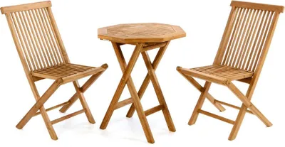 Produktbild von VCM 3-tlg. Balkonset | Tisch aus Holz mit Klappstuhl | Garten-Set | Sitzgarnitur 60 cm