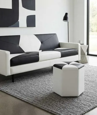 Obrázok produktu pre Kockový taburet v čiernej farbe, umelá koža, drevo, moderný geometrický dizajn