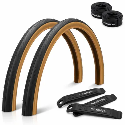 Produktbild von 2 x Schwalbe Lugano 2 Rennradreifen 700 x 25C (25-622) Schwarz/Classic + 2 Schwalbe Schläuche SV15 inkl. Reifenheber