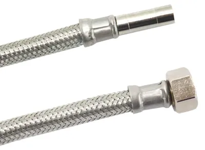 Produktbild von DN8 DVGW Panzerschlauch m. Edelstahlumflechtung 3/8" ÜM x 10mm Rohrstutzen 500 mm