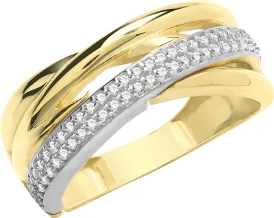 Produktbild von Raffinierter 9 Karat (375) Gold Damen - Kreuz über Ring / Ring gekreuzt mit Zirkonia, 58 (18.5); TRS28384RSQ