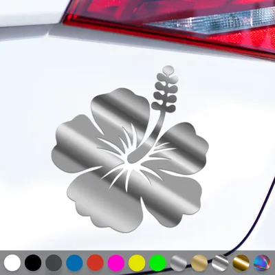 Produktbild von PantherPixel Hawaii Aufkleber Aloha Tiki Blume Hibiskusblüte Sticker Auto Geschenkidee Farbe Chrom-Silber