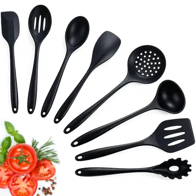 Produktbild von 8-teiliges Küchenutensilien-Set aus Silikon und Edelstahl, schwarz