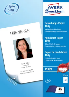 Image de AVERY 2788 Inkjet Papier de candidature A4, 200 feuilles, 100
