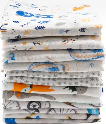 Produktbild von Clevere Kids baby-collection Mulltücher 10er Pack bedruckt - Motiv: Set Jungs bedruckt