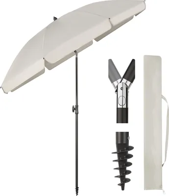 Produktbild von Sekey Sonnenschirm Rund Ø180cm Gartenschirm UV Schutz 50+ Strandschirm mit erdspieß & Schutzhülle, Neigungswinkel und Höhe verstellbar
