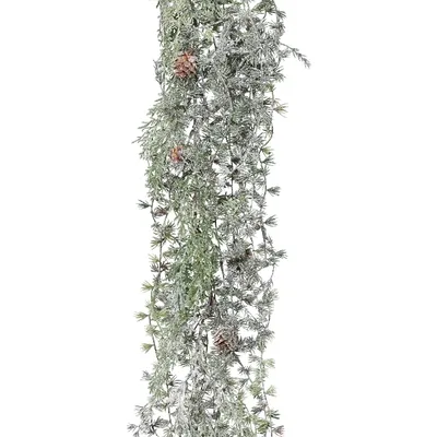 Produktbild von Künstliche Lärchengirlande mit Zapfen. 110cm. Winterdeko Gefrostet