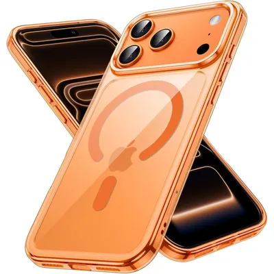 Productafbeelding van Telefoonschaal voor iPhone 17 Pro Max, 6,9 inch, compatibel met MagSafe, oranje, transparant, schokbestendig