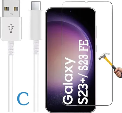 Produktbild von ino 2in1 Set Schutzglas + USB-Kabel  kompatibel mit Samsung Galaxy S23 plus S23 FE Panzerglas harte Schutzfolie Panzerfolie Displayschutzglas Harte Folie Schutz Glasfolie Displayglas 9H