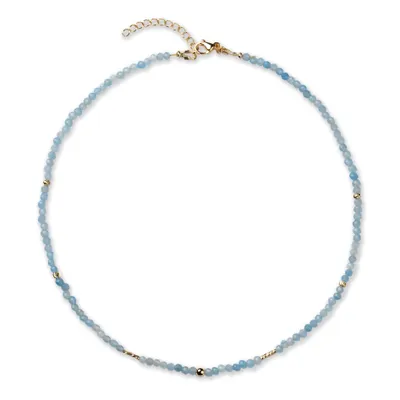 Produktbild von DomiSoul Halskette aus Natursteinen, Aquamarin, Handgefertigt, Einzigartige, Steine 3 mm, 14 Karat Gold überzogen