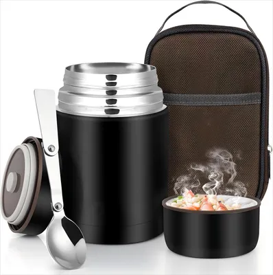 Produktbild von Thermobehälter Für Essen Thermos Thermobecher Wärmebehälter, Thermobox  für Mittagessen, 800ml,Edelstahl,Lebensmittelsicher & BPA-frei,Mit Klapplöffel