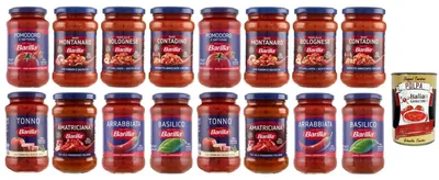 Produktbild von Barilla Pastasaucen Testpaket 16er Mix (8 x 400g + 8 x 300g) Tomatensauce & Ragù Sorten für Pasta, Pizza & Aufläufe + Italian Gourmet polpa