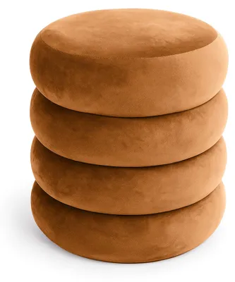 Produktbild von Sitzhocker – Hocker – Polsterhocker – Runder Hocker – Teddy Hocker – SNUGGO – Braun – 42 cm – Eleganter Samthocker mit Stauraum im modernen Design