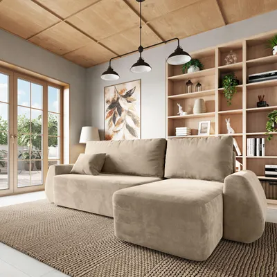 Produktbild von Masseno Ecksofa GALVIS mit Schlaffunktion L-Form, Sofa mit Bettkasten, Wohnzimmersofa, Couch, Soffa, Bettsofa, Couchgarnitur- Creme, MONOLITH 04