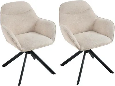 Productafbeelding van Famanu draaistoel, beige - Set van 2 draaibare stoelen met armleuningen