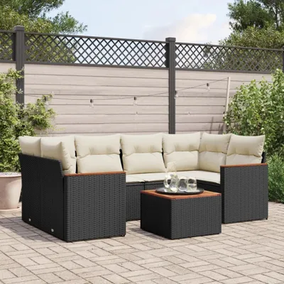 Produktbild von Design 7-tlg. Garten-Sofagarnitur mit Kissen Schwarz Poly Rattan, Gartenmöbel-Sets 2024 Neu