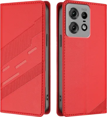 Produktbild von Hülle für Motorola Edge 50 Pro, Kunstleder Brieftaschen Handyhülle mit Kartenfach und Standfunktion Rot