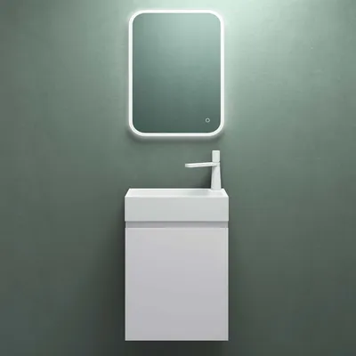Produktbild von Mai & Mai Badmöbelset Badezimmermöbel bestehend aus Waschbecken LED-Spiegel und Waschbeckenunterschrank in Weiß matt, BTH: 46x26x63cm Pisa02