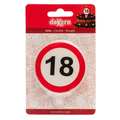 Produktbild von Tortenkerze 6,3cm Verkehrszeichen Zahl 18